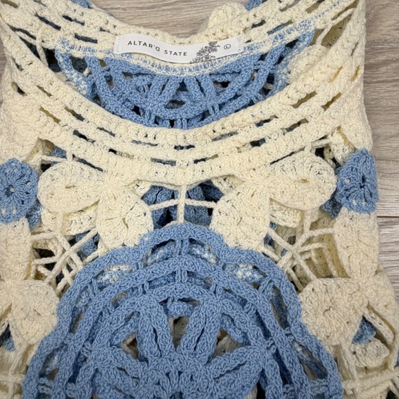 Altar'd State Cara Crochet Top Blue Cream Floral Sleeveless Boho Large - Picture 11 of 11